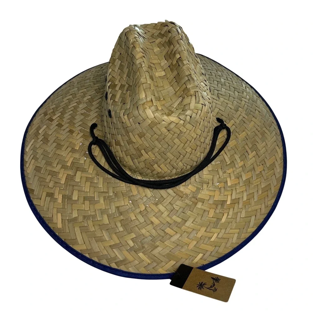 Straw Cowboy Hat with American Flag Patch and Brim Trim